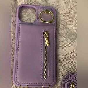 Elegant Lavender Crossbody phone case with Gold Details ID and card holder